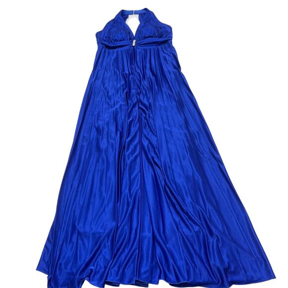 Betsy & Adam Dress Womens 6 Blue Halter Open Back Gown Formal Vintage - Picture 1 of 6